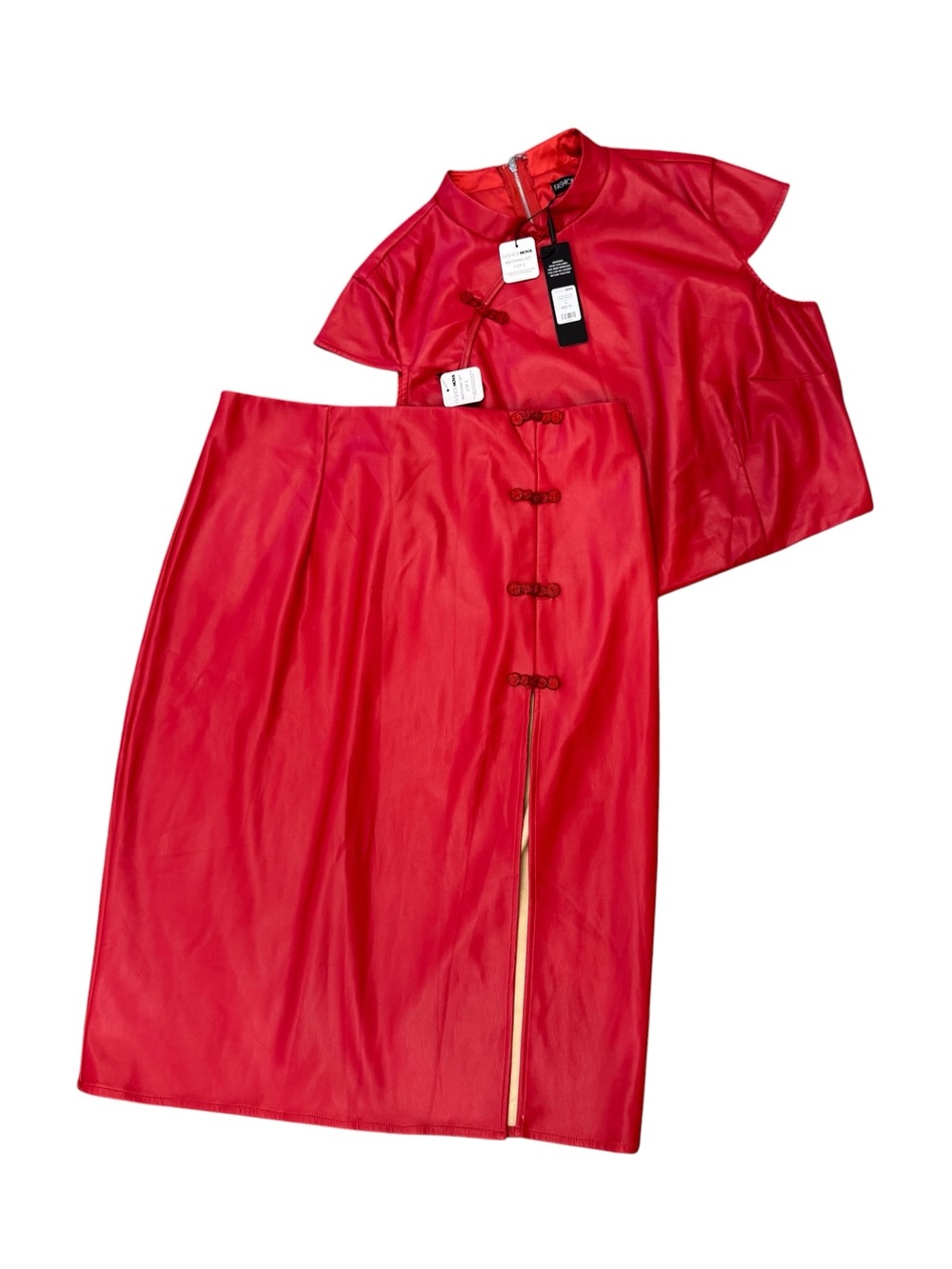 Fashion Nova Look This Way Red Faux Leather Top & Skirt Set 1X - Picture 5 of 6